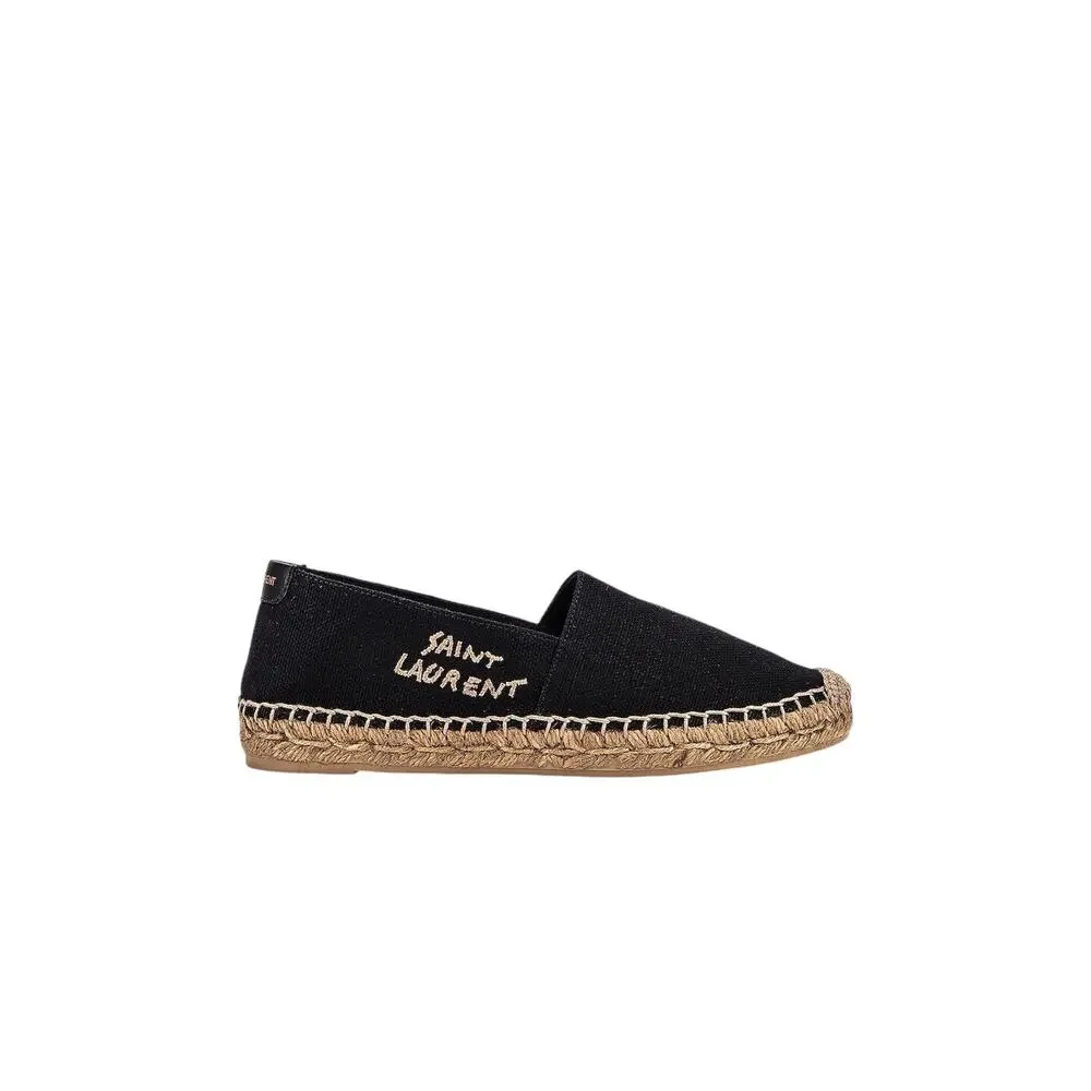 Saint Laurent NIB Signature Canvas Embroidered Logo Espadrilles in Black Size 43